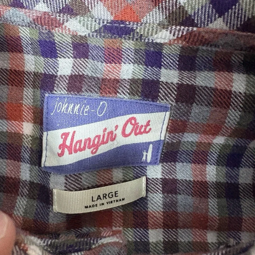 Johnnie-O Hangin Out Shirt Men's L Plaid Pocket Flannel‎ Button Up
